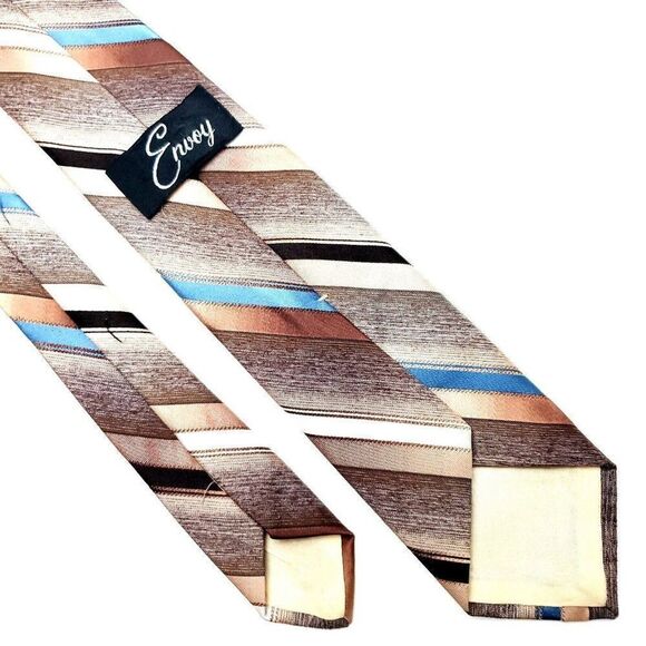 Envoy Polyester Tie Brown Striped Short Skinny - Picture 3 of 5